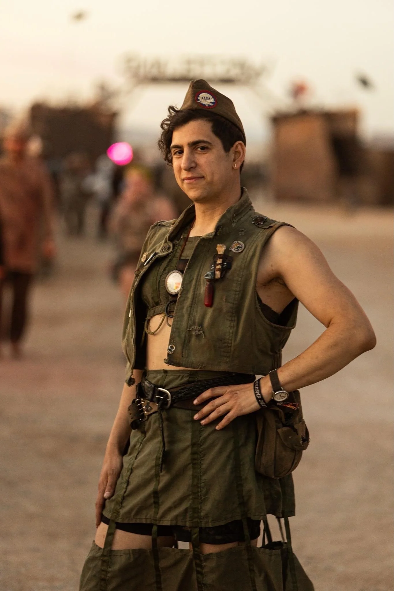 Wasteland Weekend look — skirt and top made from a vintage military drag chute.