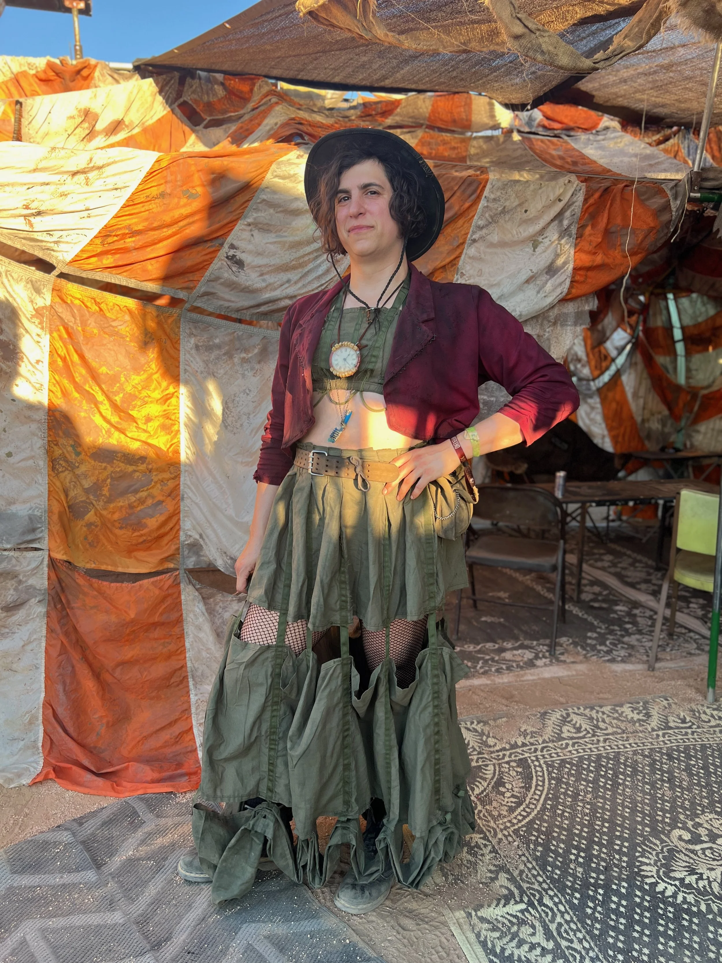 Wasteland Weekend look — skirt and top made from a vintage military drag chute.