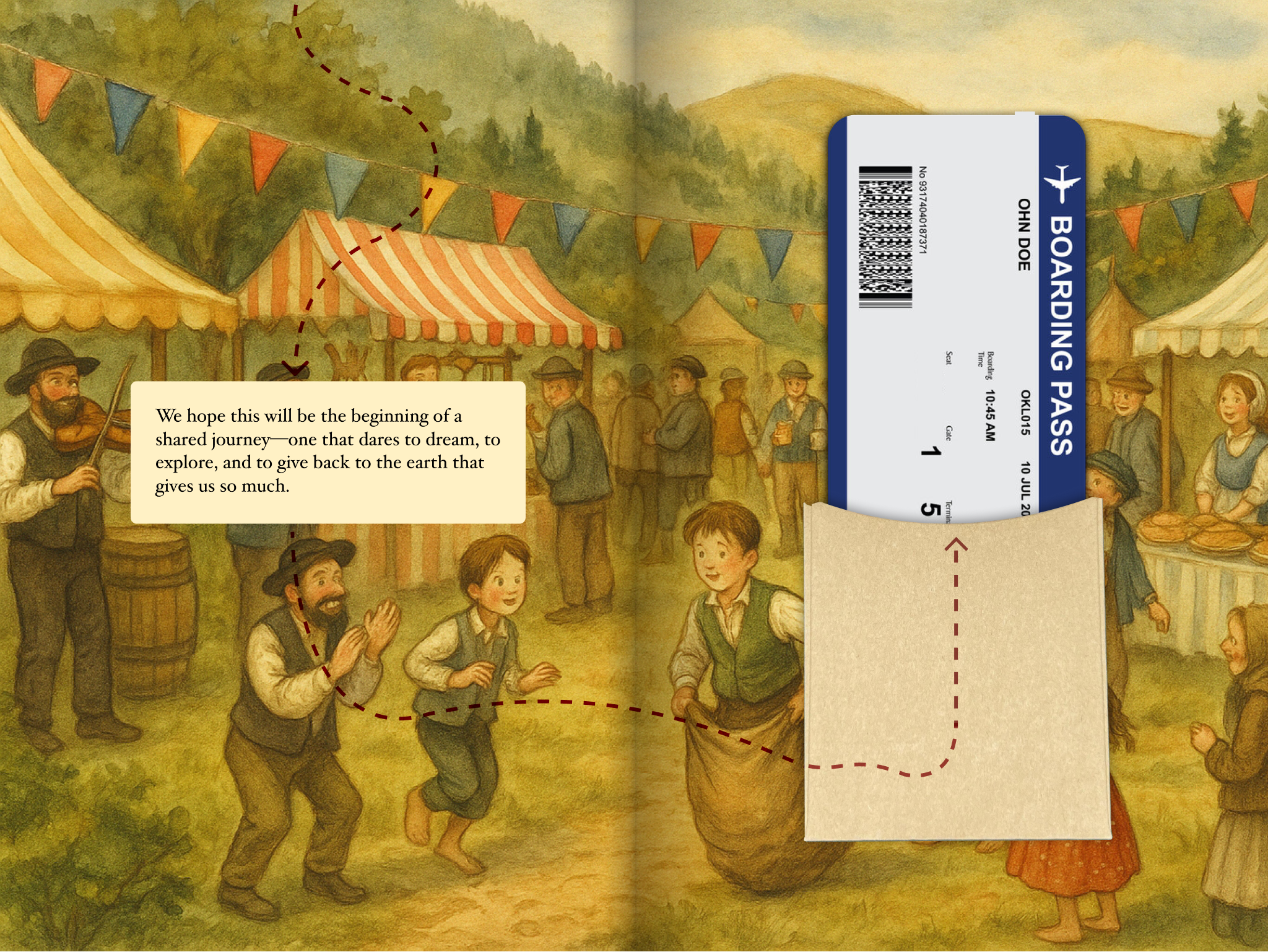 Spread from the accompanying slide deck, showing the journey structure.