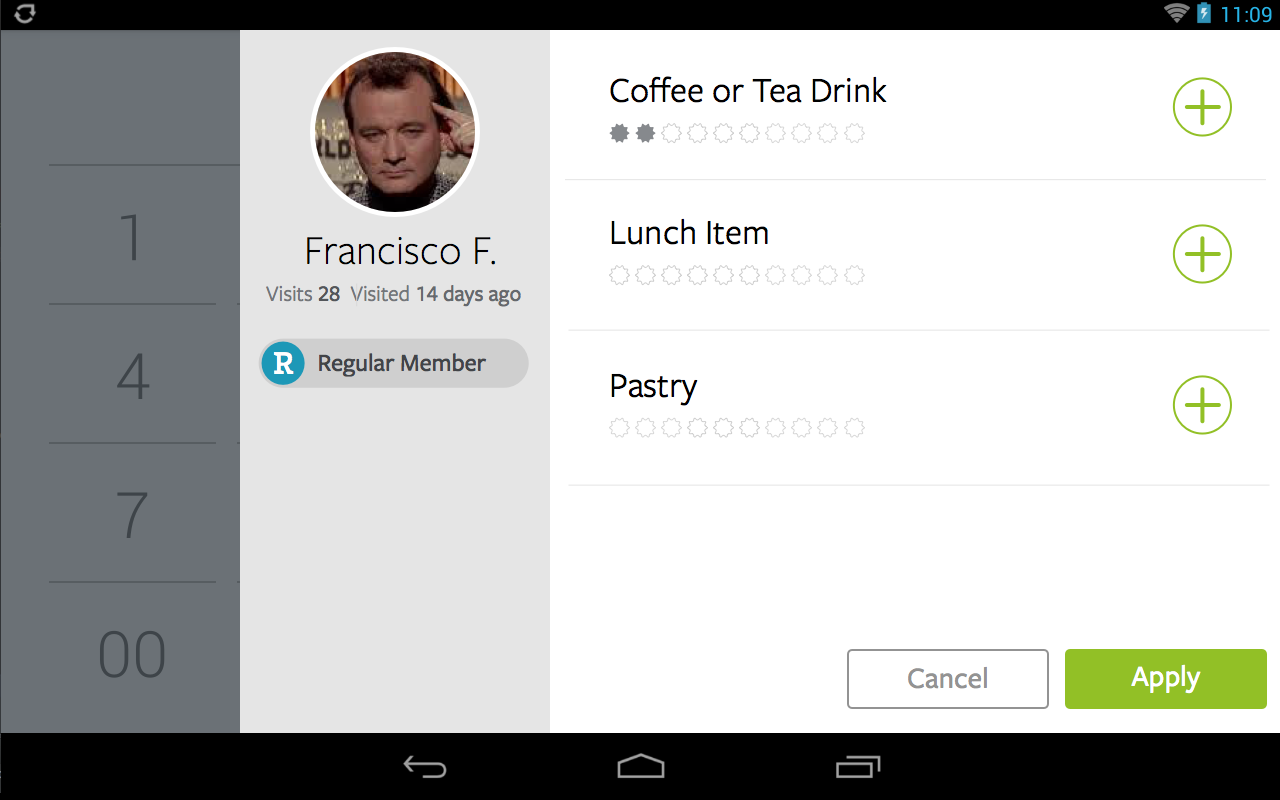 Mobile UI, step one of the punch redemption flow.