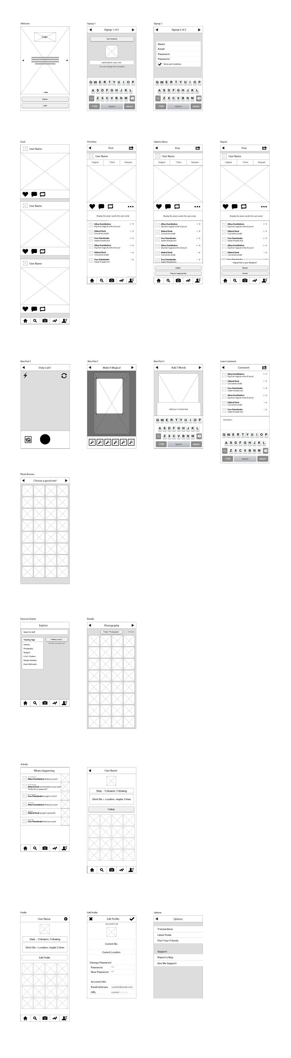 Early wireframes.