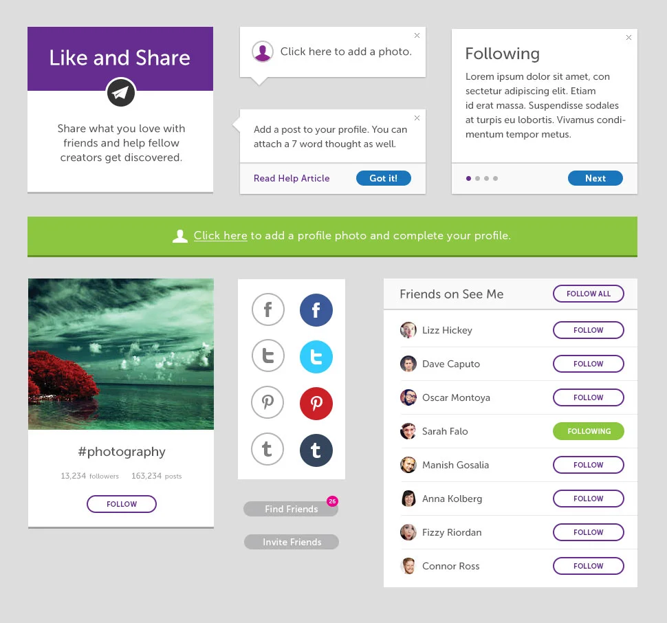 A style guide for commonly used elements, defining a standard set of UI components.